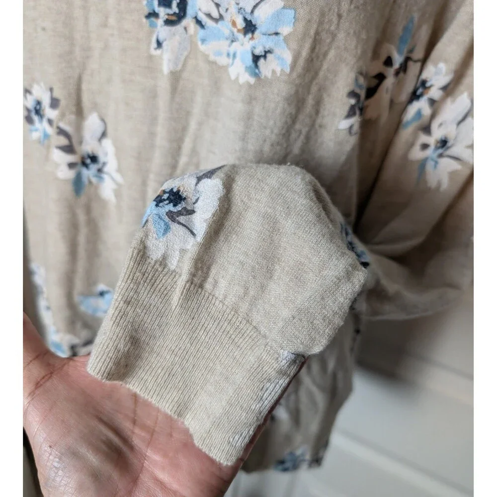 Joie Size M Sweater Eloisa Floral Print Knit Oatmeal Wool Blend Soft Casual